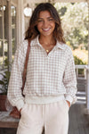 Plaid Print Lapel Neck Crop Sweatshirts