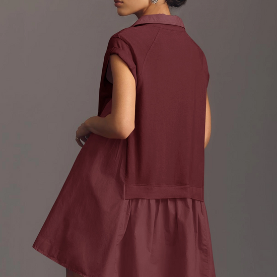 Fisoew Women's Burgundy Oversized Patchwork Mini Dress - Fisoew