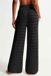 Fisoew Women‘s Black Crochet Sheer Mesh Cover Up Pants - Fisoew