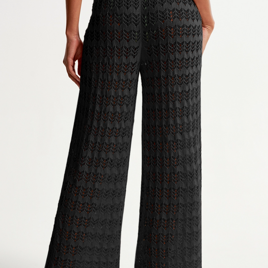 Fisoew Women¡®s Black Crochet Sheer Mesh Cover Up Pants - Fisoew