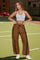 Women's Camel Drawstring Elastic Contrast Color Pants Fisoew - Fisoew