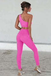 Fisoew Women's Pink High Waisted Leggings Workout Sets - Fisoew