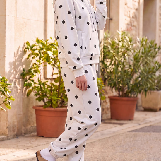 Polka Dot Long Sleeve Hooded With Jogger Pants Sets - Fisoew