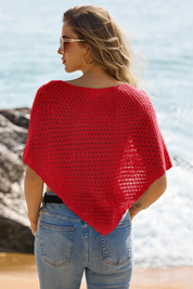 Fisoew Women's Red Sheer Shawl Boho Crochet Cover Ups - Fisoew