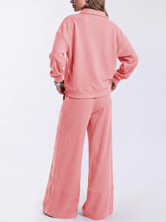 Long Sleeve Top With Wide Leg Pants Sets