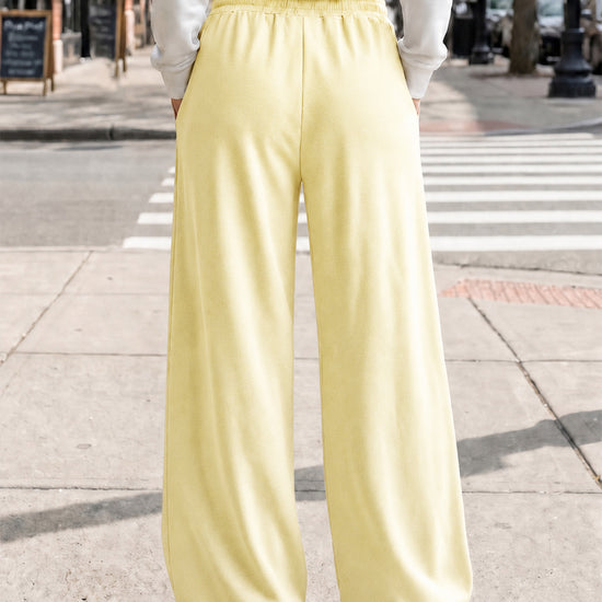 Solid Wide Leg High Waist Pants - Fisoew