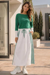 Long Sleeve Striped Drawstring Maxi Dresses