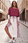 Long Sleeve Striped Drawstring Maxi Dresses