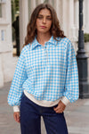 Plaid Print Lapel Neck Crop Sweatshirts