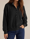 Waffle Knit Button Henley Pullover Sweatshirt - Fisoew
