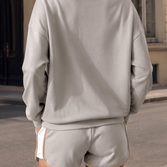 Sweatsuit Long Sleeve Pullover With Shorts Sets - Fisoew