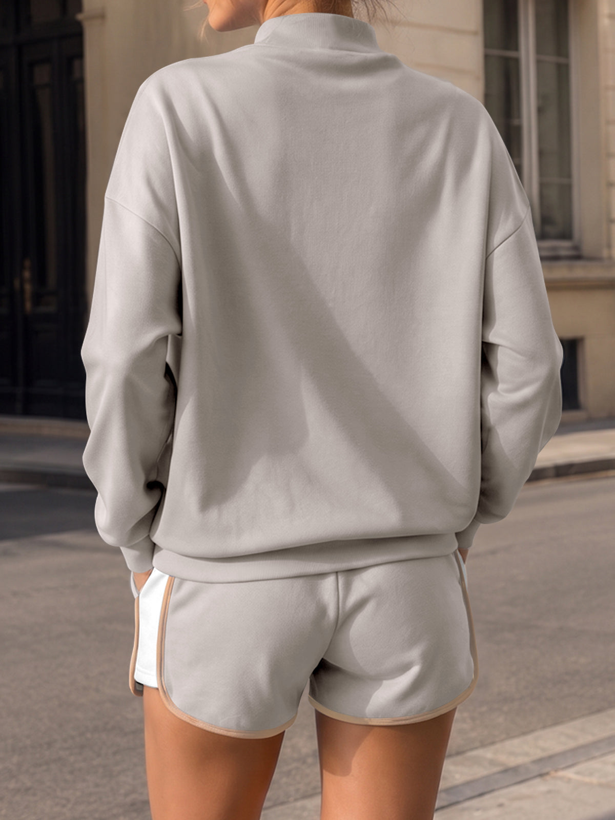 Sweatsuit Long Sleeve Pullover With Shorts Sets - Fisoew