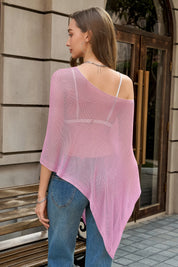 Fisoew Women's Pink Sheer Lightweight Knit  Poncho Top - Fisoew