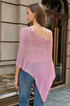 Fisoew Women's Pink Sheer Lightweight Knit  Poncho Top - Fisoew