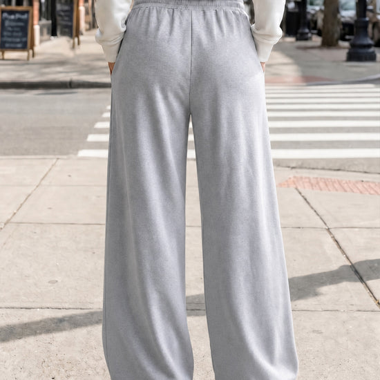 Solid Wide Leg High Waist Pants - Fisoew