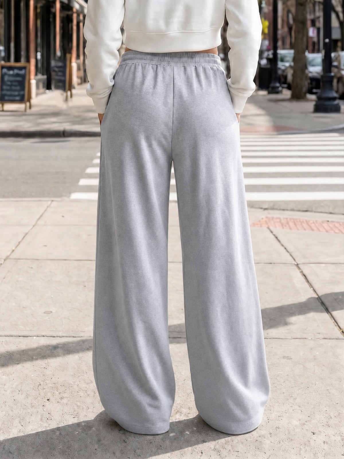 Solid Wide Leg High Waist Pants - Fisoew