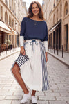 Long Sleeve Striped Drawstring Maxi Dresses