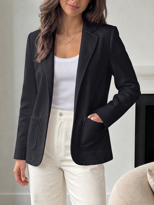 Open Front Lapel Neck Solid Blazers