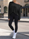 Off Shoulder Solid Long Sleeve T-Shirts - Fisoew