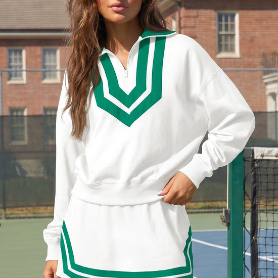 Half Zip Sweatshirt With Skirt Sets - Fisoew