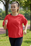 Fisoew Women's Red Oversized Crop Tops Summer T-Shirt - Fisoew