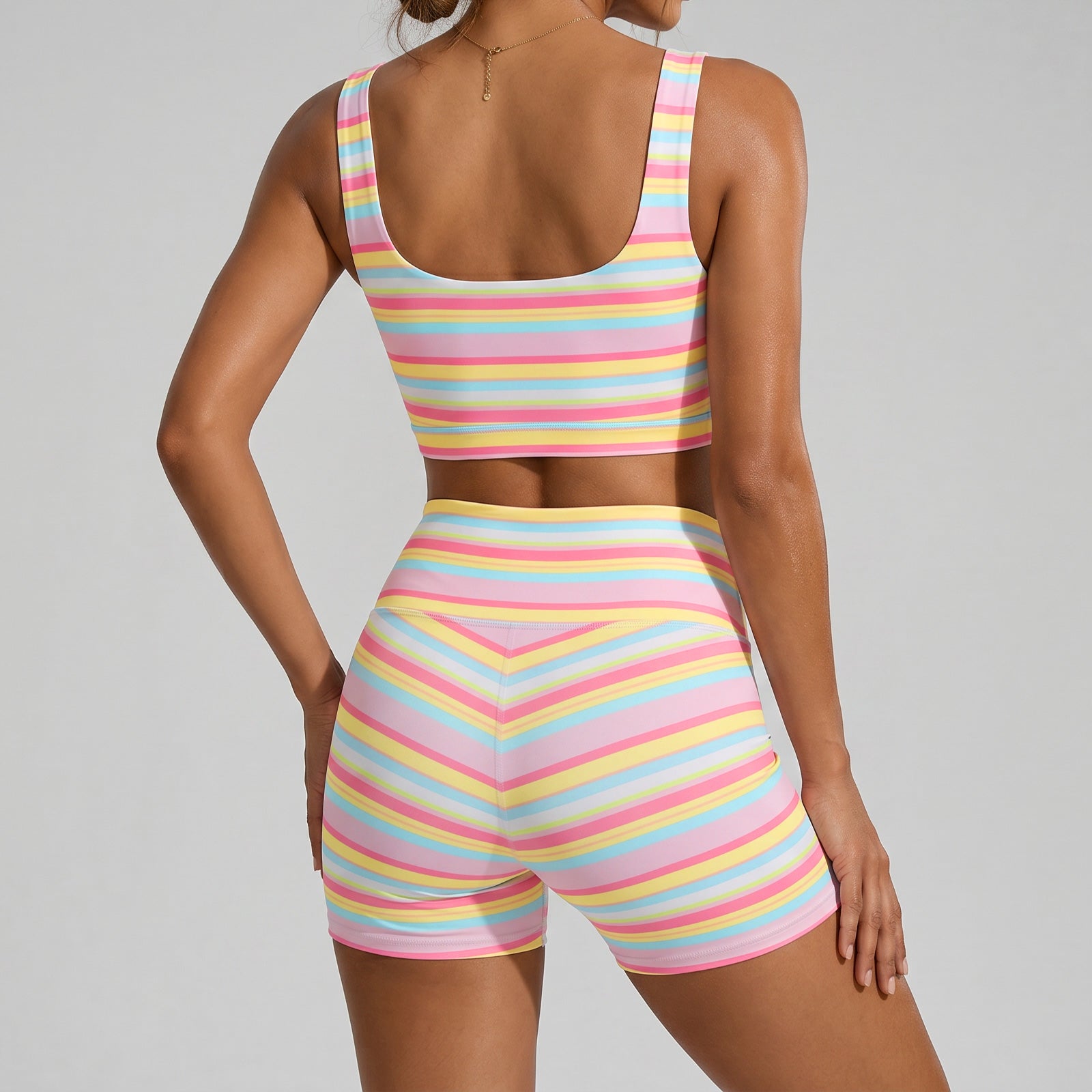 Ranbow Tank Top With Shorts Set - Fisoew