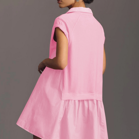 Fisoew Women's Pink Oversized Patchwork Mini Dress - Fisoew