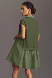 Fisoew Women's Army Green Oversized Patchwork Mini Dress - Fisoew