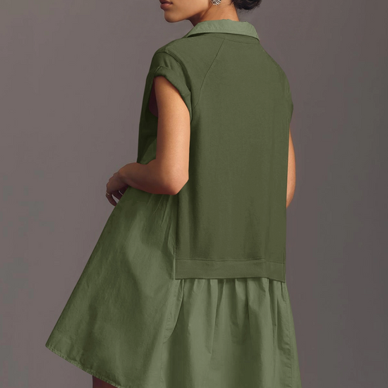 Fisoew Women's Army Green Oversized Patchwork Mini Dress - Fisoew