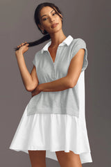 Fisoew Women's Grey Oversized Patchwork Mini Dress