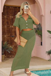 Fisoew Women's Green Crochet Beach 2 Piece Outfits - Fisoew