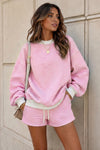 Striped Mock Neck Tops With Short Sets