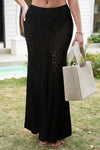 Fisoew Women's Black High Waist  A Line Lace Maxi Skirt - Fisoew
