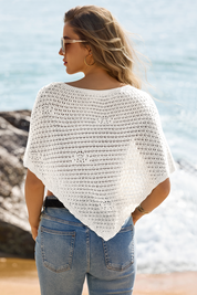 Fisoew Women's White Sheer Shawl Boho Crochet Cover Ups - Fisoew