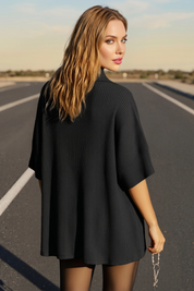 Fisoew Women's Black Oversized Deep V Neck Sweatshirts