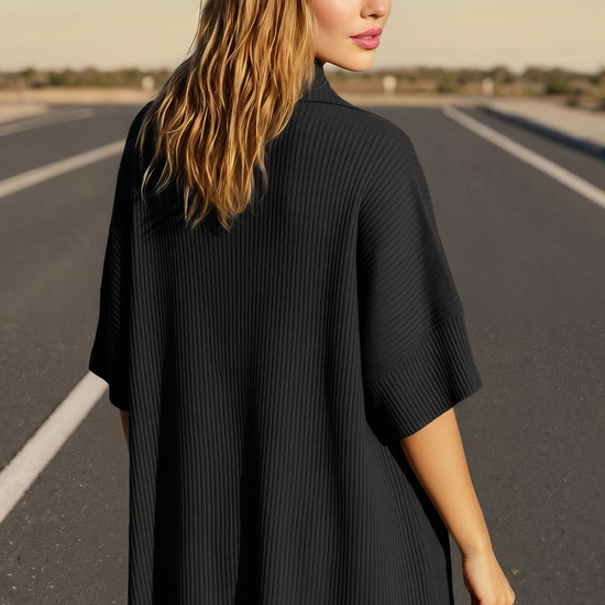 Fisoew Women's Black Oversized Deep V Neck Sweatshirts - Fisoew