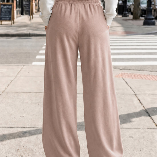 Solid Wide Leg High Waist Pants - Fisoew