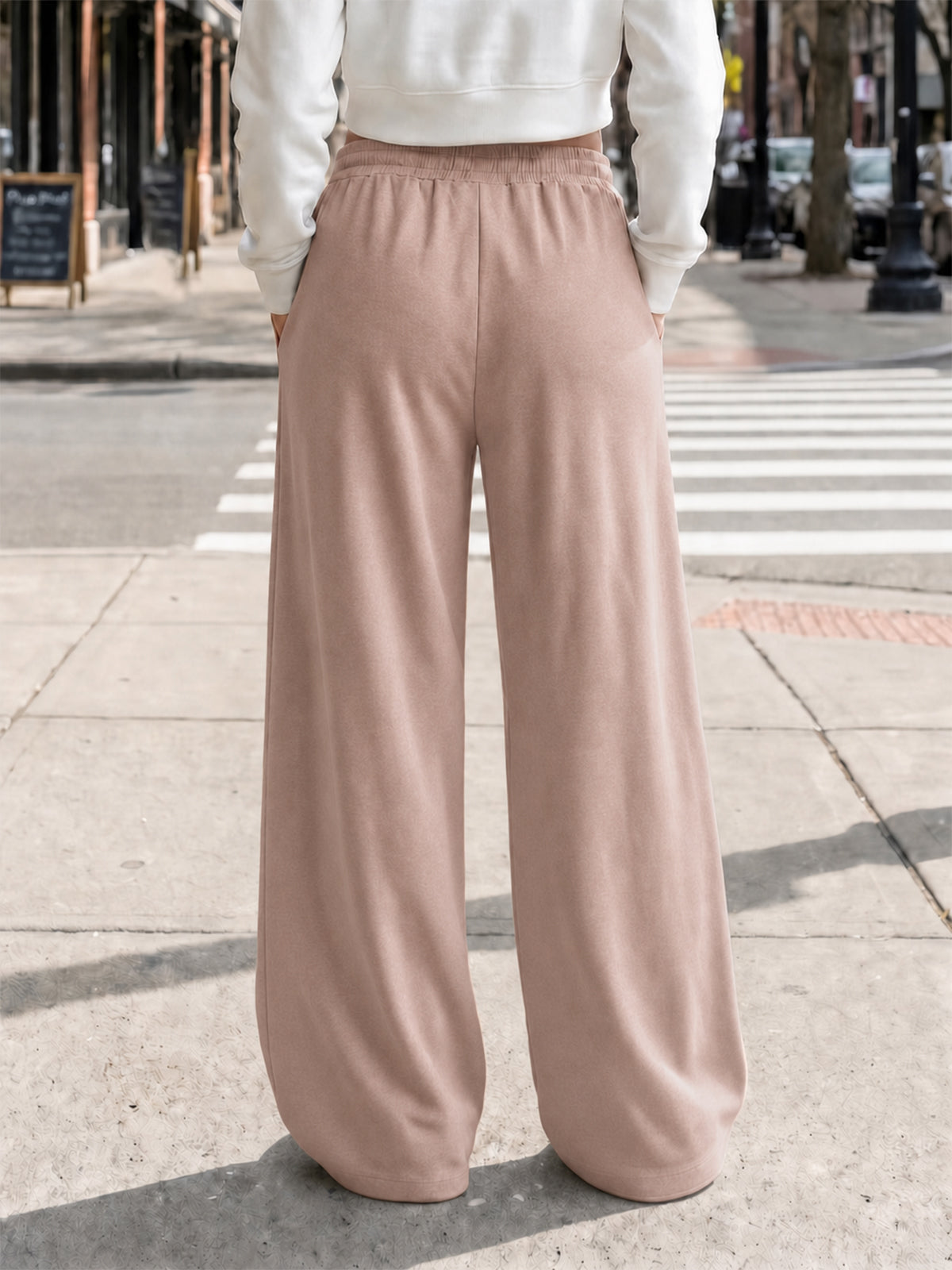 Solid Wide Leg High Waist Pants - Fisoew