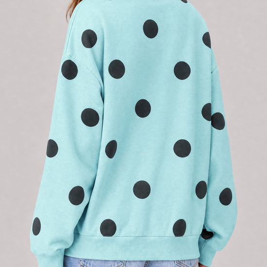 Mock Neck Long Sleeve Polka Dot Sweatshirts - Fisoew