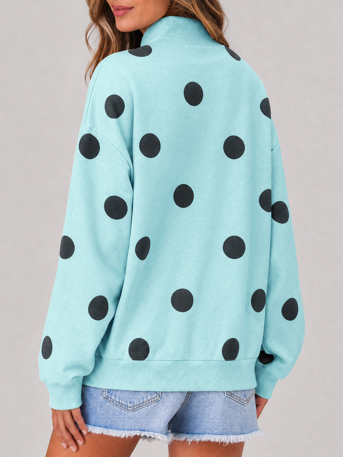 Mock Neck Long Sleeve Polka Dot Sweatshirts - Fisoew