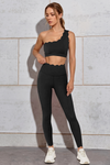 Fisoew Women's Black High Waisted Leggings Workout Sets - Fisoew