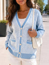 V Neck Button Knit Cardigan - Fisoew