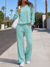 Off-Shoulder Crop Top With Wide-Leg Pants Set - Fisoew