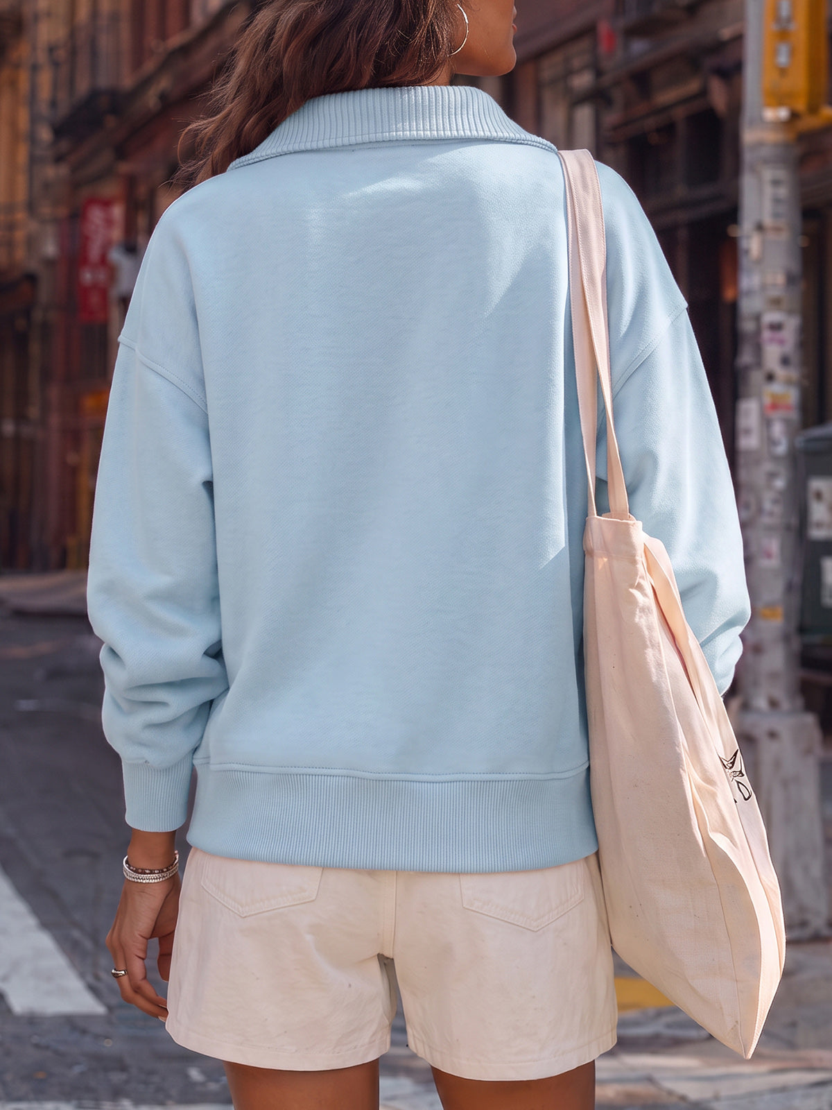 Lapel V Neck Pullover - Fisoew