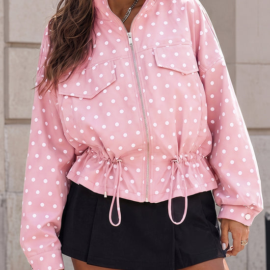Zip Up Polka Dot Drwatring Jackets - Fisoew