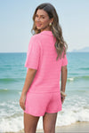 Womens Pink Crochet 2Pcs Beach Cover Up Set  Fisoew - Fisoew