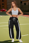 Women's Black Drawstring Elastic Contrast Color Pants Fisoew - Fisoew