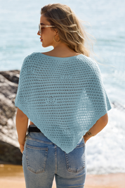 Fisoew Women's Sky Blue Sheer Shawl Boho Crochet Cover Ups - Fisoew