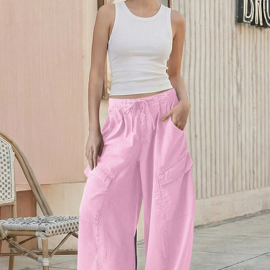 Fisoew Women's Pink Barrel Baggy Cargo Pants - Fisoew