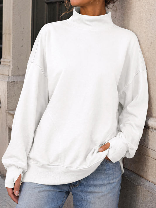 Long Sleeve Mock Neck Oversized Sweatshirts - Fisoew